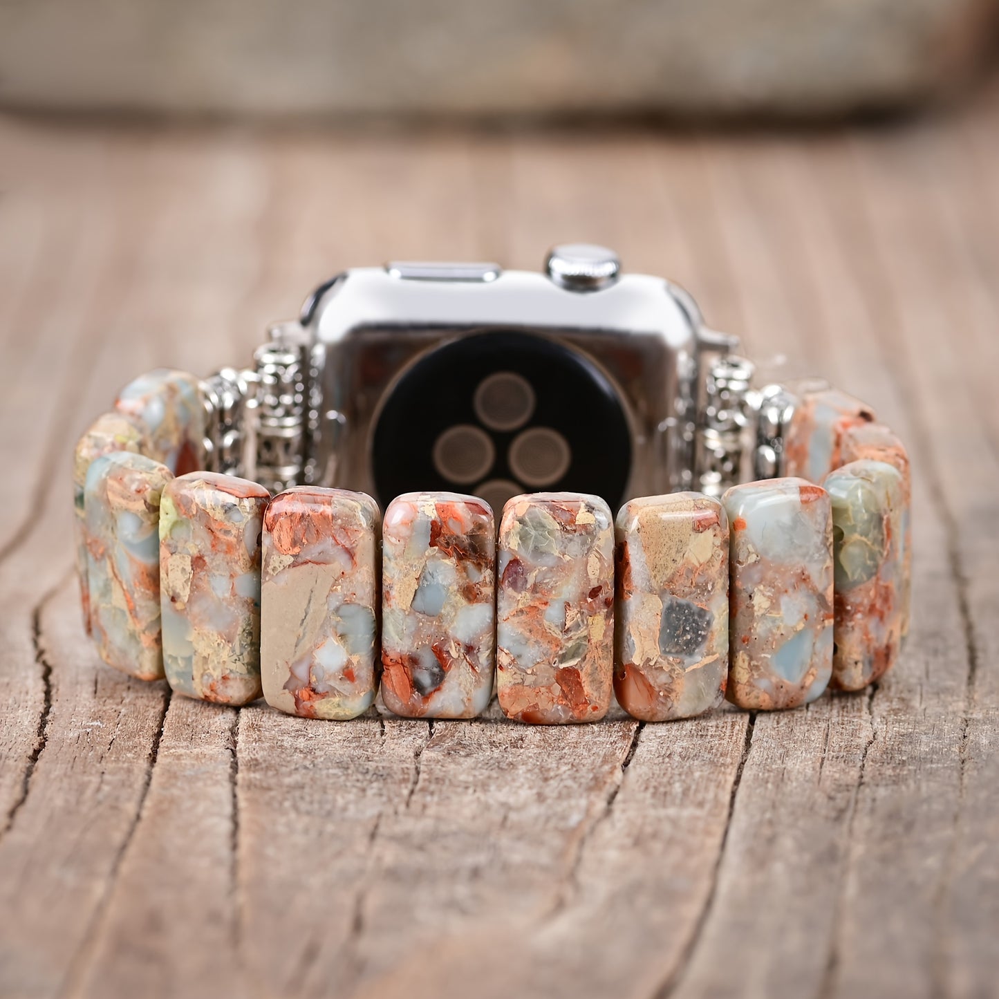 Color Matching Imperial Stone Elastic Rope Watch Strap, Boho Beaded Bracelets For Women, Handmade Natural Stone Bracelet Compatible With Apple Watch Band 38/40/41mm, Handmade Boho Jewelry Watch Strap For Iwatch Series 9 8 7 6