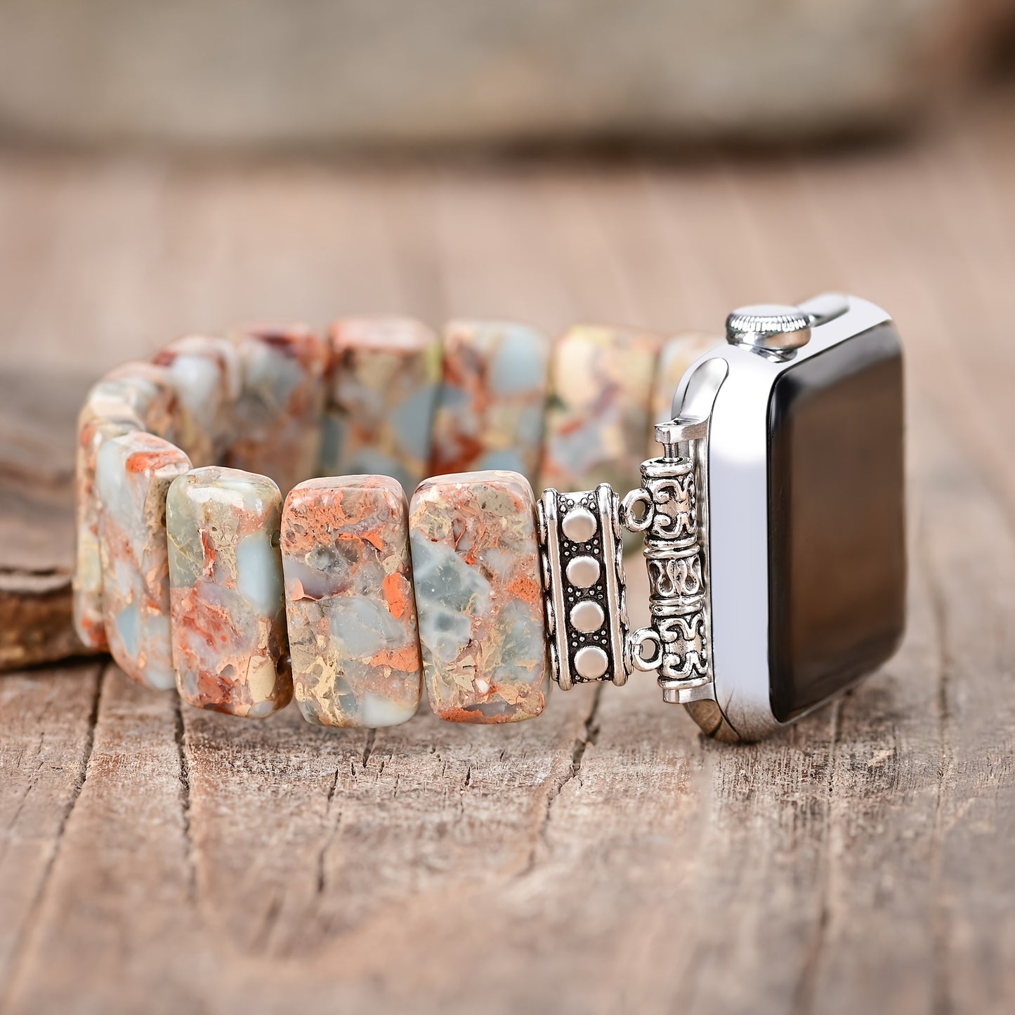 Color Matching Imperial Stone Elastic Rope Watch Strap, Boho Beaded Bracelets For Women, Handmade Natural Stone Bracelet Compatible With Apple Watch Band 38/40/41mm, Handmade Boho Jewelry Watch Strap For Iwatch Series 9 8 7 6
