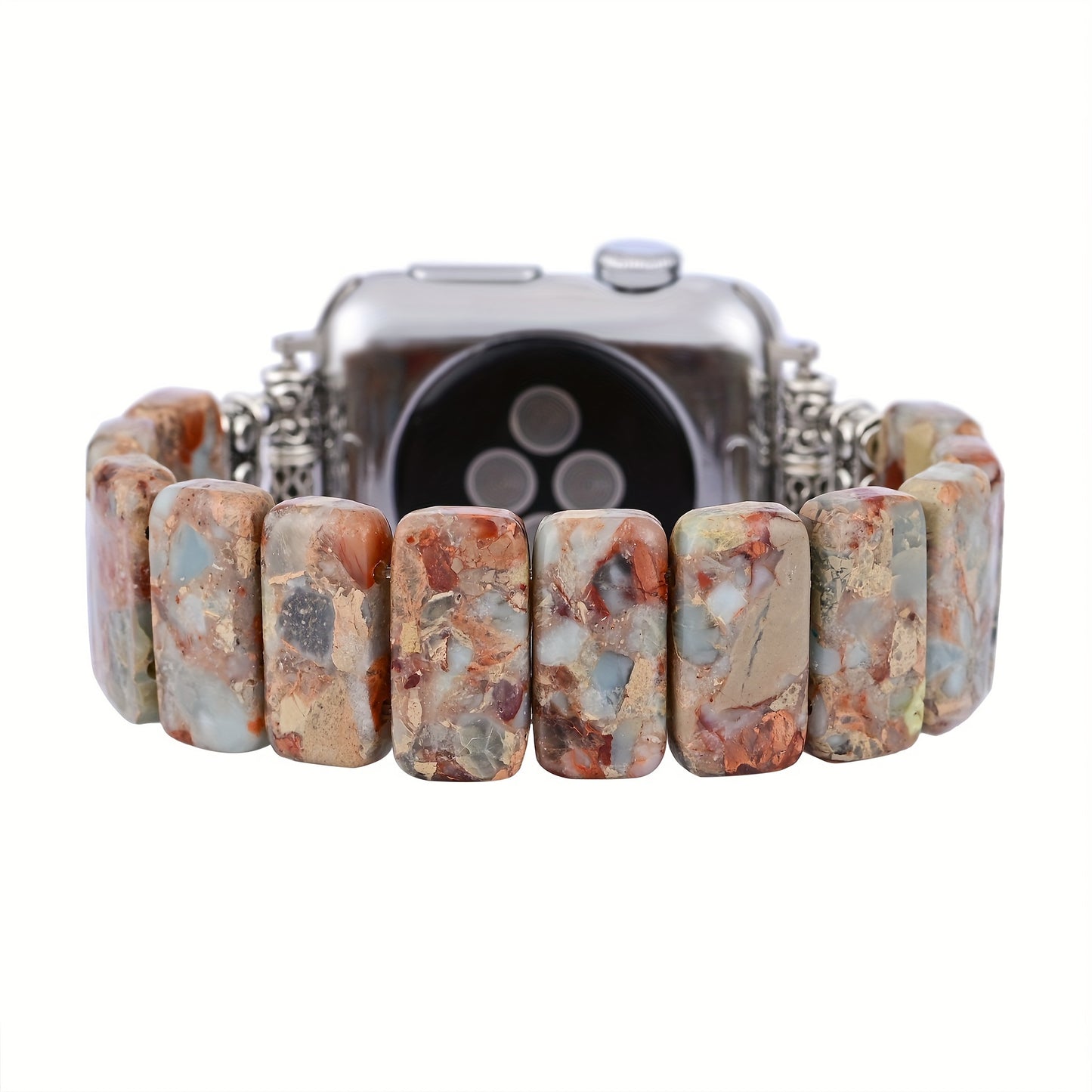 Color Matching Imperial Stone Elastic Rope Watch Strap, Boho Beaded Bracelets For Women, Handmade Natural Stone Bracelet Compatible With Apple Watch Band 38/40/41mm, Handmade Boho Jewelry Watch Strap For Iwatch Series 9 8 7 6