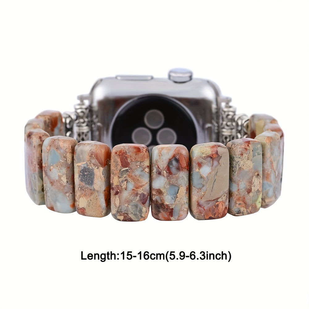 Color Matching Imperial Stone Elastic Rope Watch Strap, Boho Beaded Bracelets For Women, Handmade Natural Stone Bracelet Compatible With Apple Watch Band 38/40/41mm, Handmade Boho Jewelry Watch Strap For Iwatch Series 9 8 7 6
