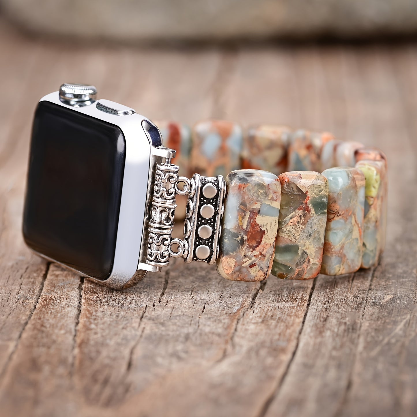 Color Matching Imperial Stone Elastic Rope Watch Strap, Boho Beaded Bracelets For Women, Handmade Natural Stone Bracelet Compatible With Apple Watch Band 38/40/41mm, Handmade Boho Jewelry Watch Strap For Iwatch Series 9 8 7 6